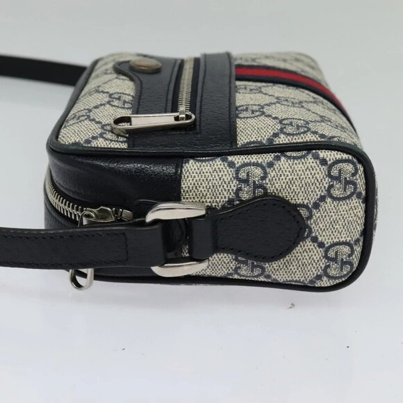 GUCCI GG Supreme Sherry Line Shoulder Bag PVC Navy Red Auth 135549 - Picture 4 of 16